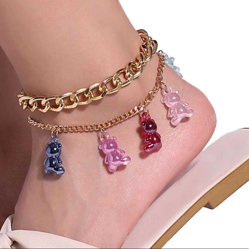 NEW Multilayer Cute Gummy Bear Ankle Bracelet Set